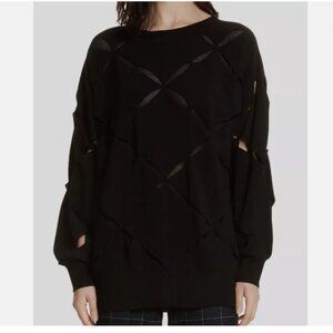 Elizabeth And James Black Merino Wool Cut Out Sweater - Size M, Color Black